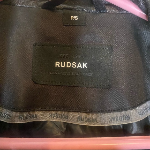 Rudsak Lourdes Long Black Leather Canvas Fall Winter Jacket - Picture 2 of 8